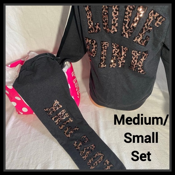 PINK Victoria's Secret Pants - PINK Victoria's Secret Black Sequin Letter Jogger Set